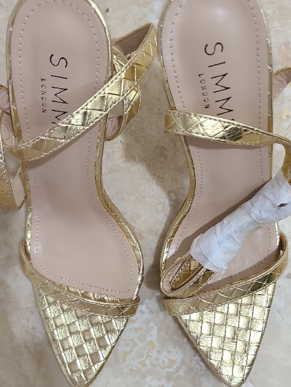 Women's Metallic Gold Quilted Strappy Stiletto Sandals - Picture 7 of 10